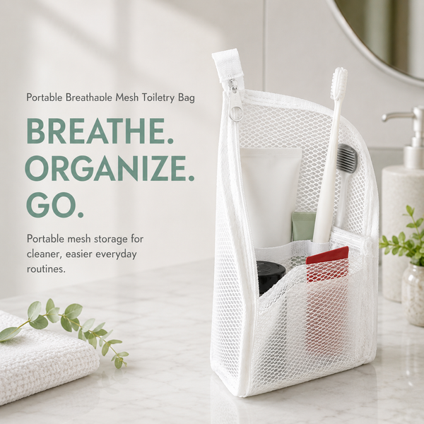 🧼 Portable Quick-Dry Mesh Toiletry Bags – Hanging Travel Organizers with Toothbrush Slots