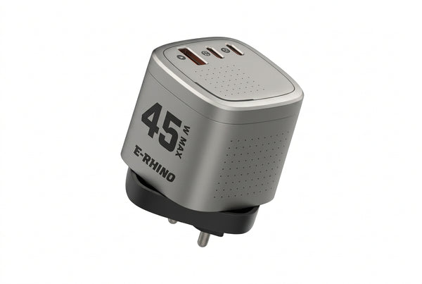 Global Travel Charger (45W, 3-Port, GaN, Integrated Rotary Plug)