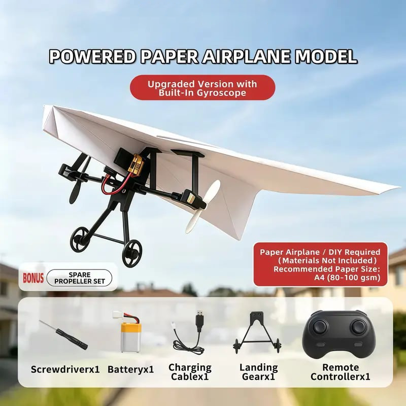 SkyCraft RC Paper Airplane Kit with Gyro Stabilizer and Remote Control