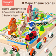 Wooden City Building Blocks & Train Track Travel Set thumbnail 7