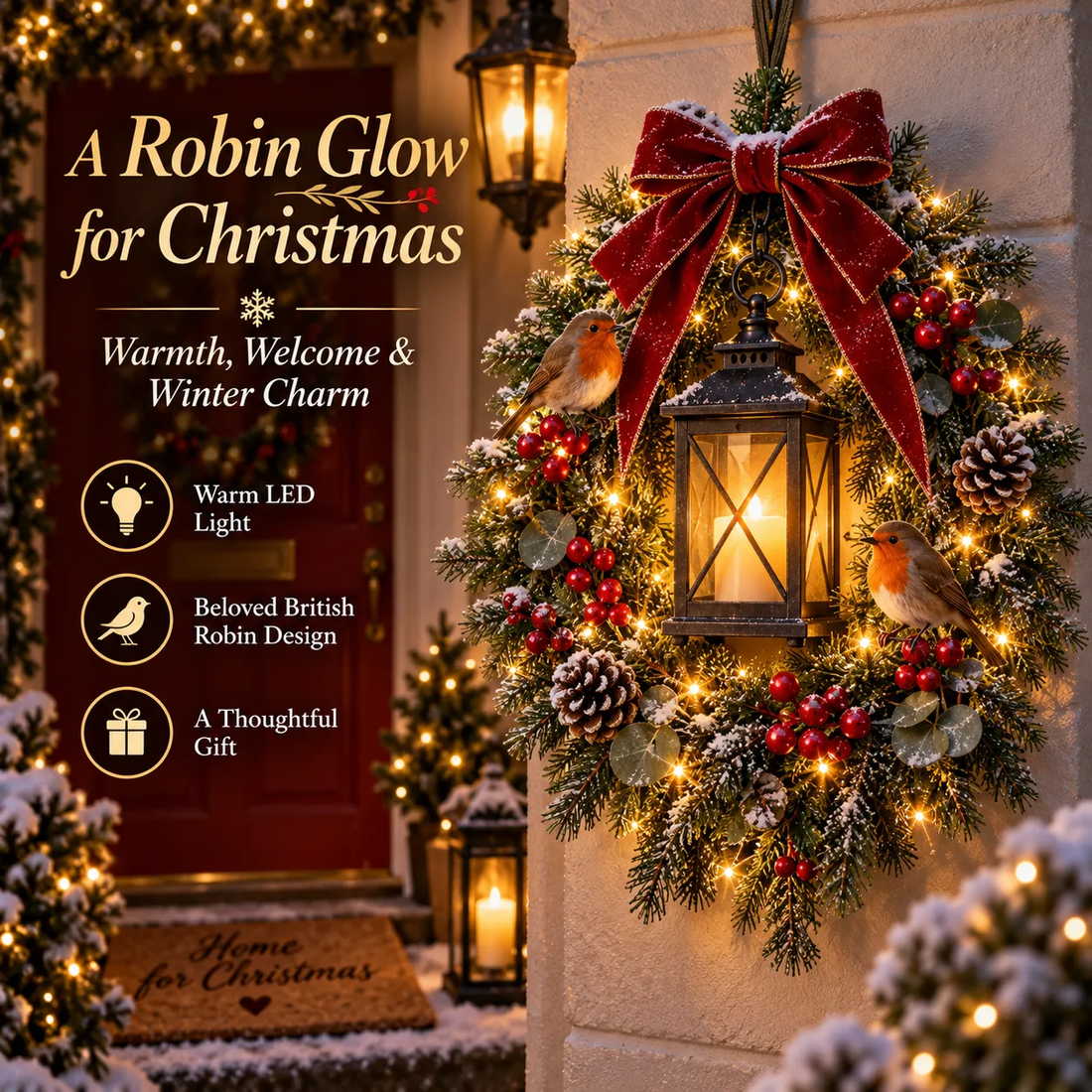 A Robin Glow™ – Lighted Robin Christmas Wreath