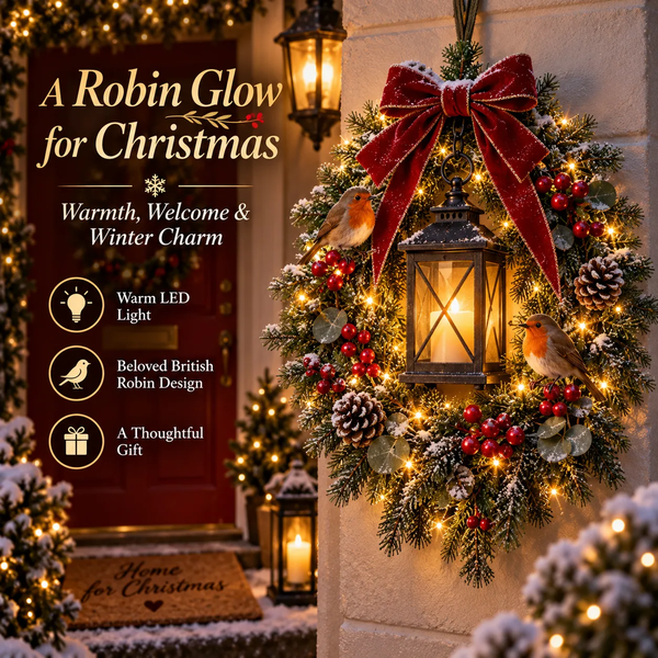 A Robin Glow™ – Lighted Robin Christmas Wreath