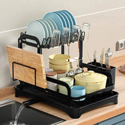 2 Tier Dish Bowl Drainer Storage Rack Kitchen Dish Drying Rack with Drain Basket Countertop Dinnerware Organizer Drainboard thumbnail 1