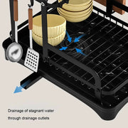2 Tier Dish Bowl Drainer Storage Rack Kitchen Dish Drying Rack with Drain Basket Countertop Dinnerware Organizer Drainboard thumbnail 4