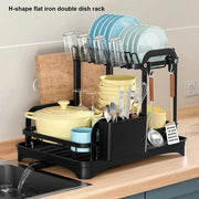 2 Tier Dish Bowl Drainer Storage Rack Kitchen Dish Drying Rack with Drain Basket Countertop Dinnerware Organizer Drainboard thumbnail 2