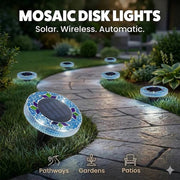 Mosaic Solar Disk Lights, Waterproof LED Outdoor In‑Ground Tabletop Lighting thumbnail 1