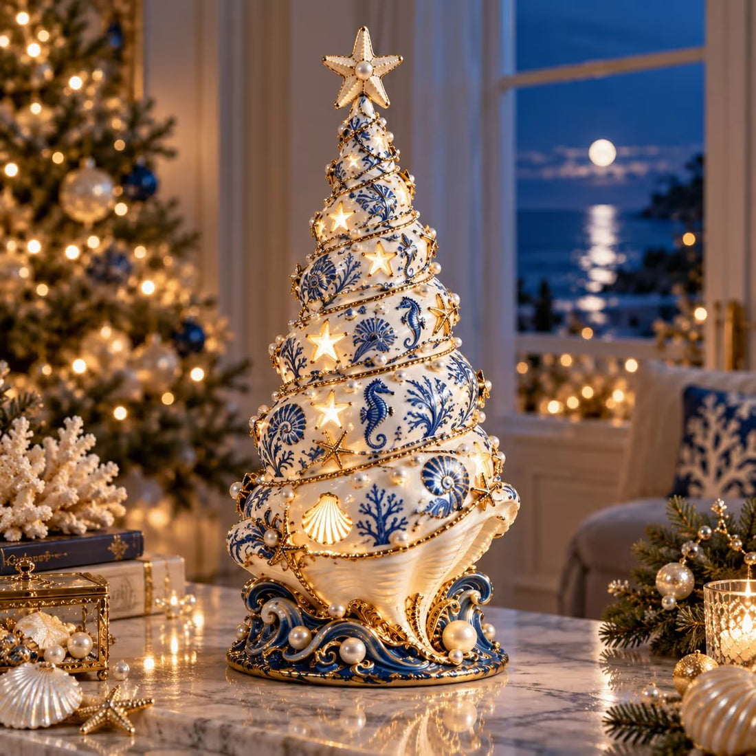 Coastal Christmas Seashell Tree Projection Lamp
