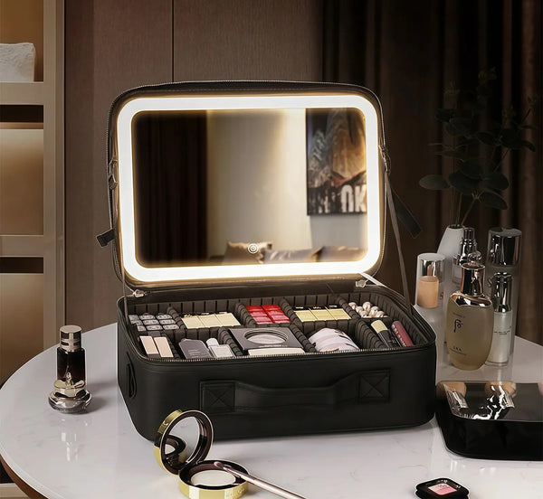 Travel Makeup Bag with LED Mirror
