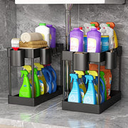 2 Pack Under Sink Organizer- 2 Stackable Rack Organizer Tier Bathroom Under the Sink Organizers Multi-Usage Kitchen Cabinet Organizers and Storage Bath Shelf Baskets w 4 Hanging Cup and 5 Hooks, Black thumbnail 9