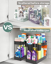 2 Pack Under Sink Organizer- 2 Stackable Rack Organizer Tier Bathroom Under the Sink Organizers Multi-Usage Kitchen Cabinet Organizers and Storage Bath Shelf Baskets w 4 Hanging Cup and 5 Hooks, Black thumbnail 4