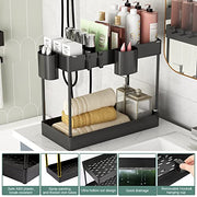 2 Pack Under Sink Organizer- 2 Stackable Rack Organizer Tier Bathroom Under the Sink Organizers Multi-Usage Kitchen Cabinet Organizers and Storage Bath Shelf Baskets w 4 Hanging Cup and 5 Hooks, Black thumbnail 8