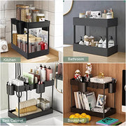 2 Pack Under Sink Organizer- 2 Stackable Rack Organizer Tier Bathroom Under the Sink Organizers Multi-Usage Kitchen Cabinet Organizers and Storage Bath Shelf Baskets w 4 Hanging Cup and 5 Hooks, Black thumbnail 6