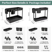 2 Pack Under Sink Organizer- 2 Stackable Rack Organizer Tier Bathroom Under the Sink Organizers Multi-Usage Kitchen Cabinet Organizers and Storage Bath Shelf Baskets w 4 Hanging Cup and 5 Hooks, Black thumbnail 5