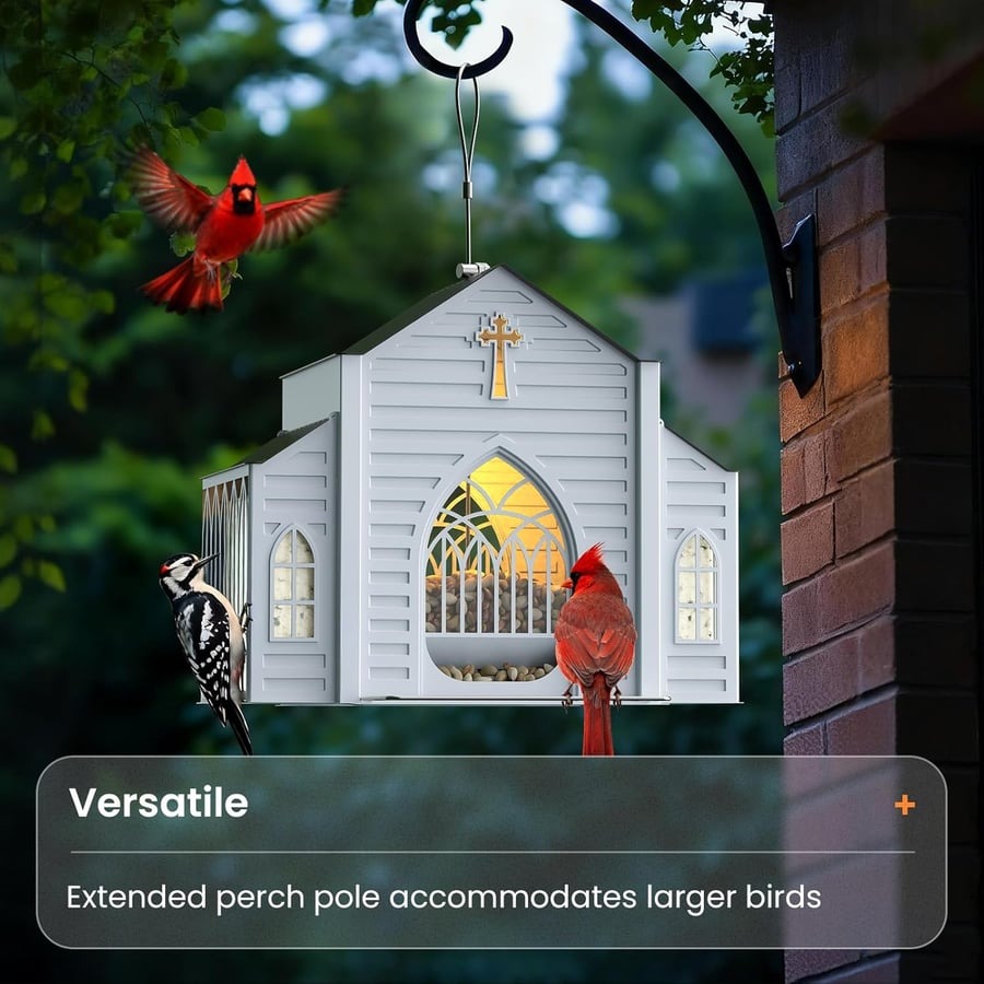 Church-Shaped Metal Solar Bird Feeder