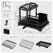 2 Tier Dish Bowl Drainer Storage Rack Kitchen Dish Drying Rack with Drain Basket Countertop Dinnerware Organizer Drainboard thumbnail 6