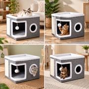 Modern Foldable Cat House with Double-Sided All-Season Cushion & Hanging Toys thumbnail 4