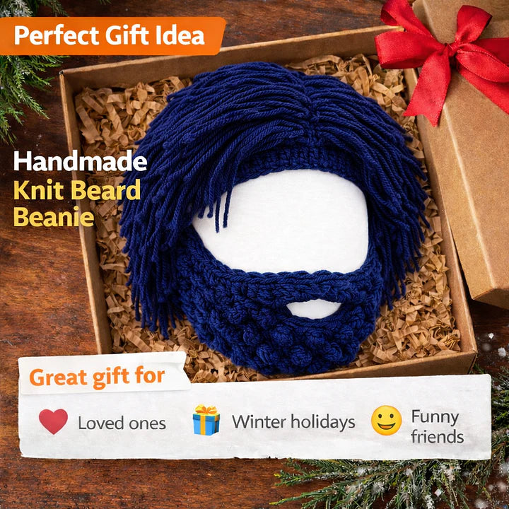 Handmade Punk Style Beanie with Attached Straight Hair Wig and Knitted Beard – Funny Winter Hat with Hair & Beard for Men | 🎁Free Shipping on Orders Over $50