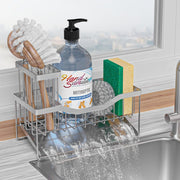 Sponge Holder for Kitchen Sink with Auto Draining Tray,Kitchen Sink Caddy Organizer with Rag Holder, Rustproof 304 Stainless Steel Kitchen Organizers thumbnail 1
