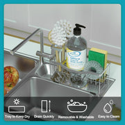 Sponge Holder for Kitchen Sink with Auto Draining Tray,Kitchen Sink Caddy Organizer with Rag Holder, Rustproof 304 Stainless Steel Kitchen Organizers thumbnail 4
