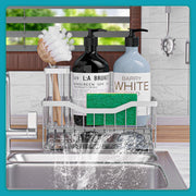 Sponge Holder for Kitchen Sink with Auto Draining Tray,Kitchen Sink Caddy Organizer with Rag Holder, Rustproof 304 Stainless Steel Kitchen Organizers thumbnail 9