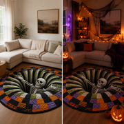 🎃 3D Optical Illusion Skeleton Vortex Quilted Round Halloween Rug thumbnail 2