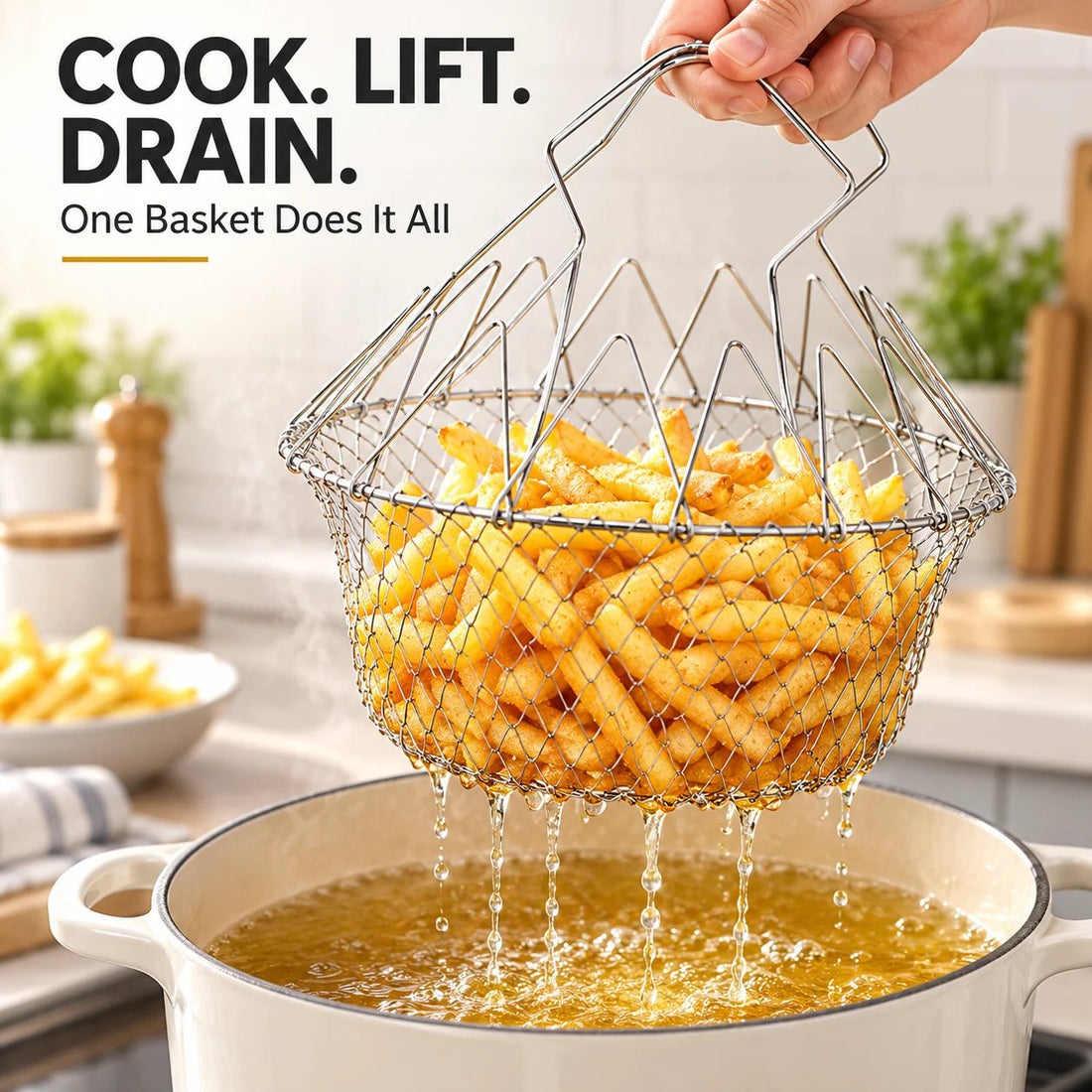 Foldable Stainless Steel Frying Basket & Colander ✨