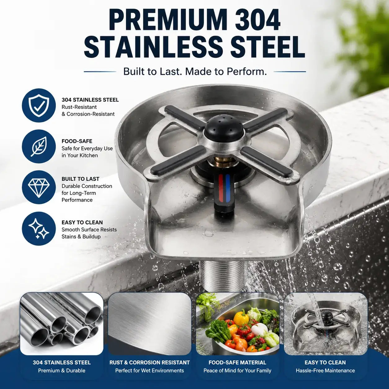 Stainless Steel Glass Rinser for Kitchen Sink