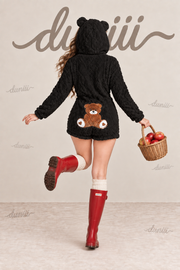 Women's Cute Teddy Bear Embroidered Hooded Fleece Sweatshirt, Casual Comfortable Fashion Design, Perfect Gift for Her, Daily Wear thumbnail 2