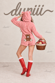 Women's Cute Teddy Bear Embroidered Hooded Fleece Sweatshirt, Casual Comfortable Fashion Design, Perfect Gift for Her, Daily Wear thumbnail 3