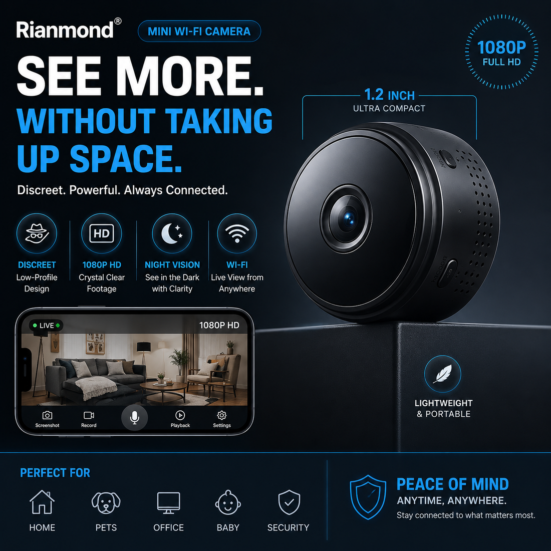 Mini WIFI Camera 1080P HD - Night Vision Included