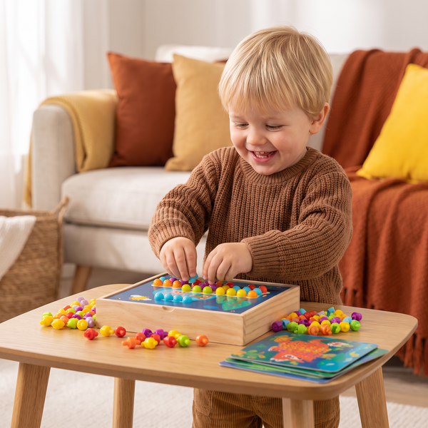 4-in-1 Montessori Wooden Sensory Travel Board with Gears & Colorful Pegs
