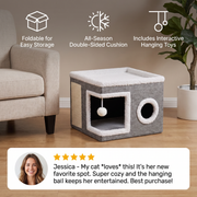 Modern Foldable Cat House with Double-Sided All-Season Cushion & Hanging Toys thumbnail 2