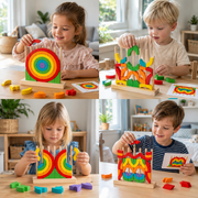 Montessori Wooden Rainbow Stacking & Matching Puzzle thumbnail 4