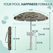 Floating Pool Umbrella with Bar and Base, Portable Pool Bar Table Umbrellas with Cup Holder & Phone Stand, Floating Poolside Shade thumbnail 2