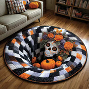 🎃 3D Optical Illusion Skeleton Vortex Quilted Round Halloween Rug thumbnail 7