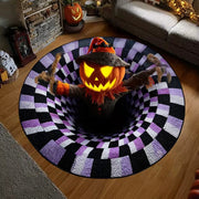 🎃 3D Optical Illusion Skeleton Vortex Quilted Round Halloween Rug thumbnail 6