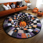 🎃 3D Optical Illusion Skeleton Vortex Quilted Round Halloween Rug thumbnail 8