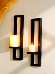 Black Wooden Wall Mounted Candle Holders Rustic Display Stands Decorative Sconces Shelves for Living Room, Bedroom & Home Decor thumbnail 3