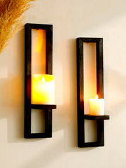 Black Wooden Wall Mounted Candle Holders Rustic Display Stands Decorative Sconces Shelves for Living Room, Bedroom & Home Decor thumbnail 1