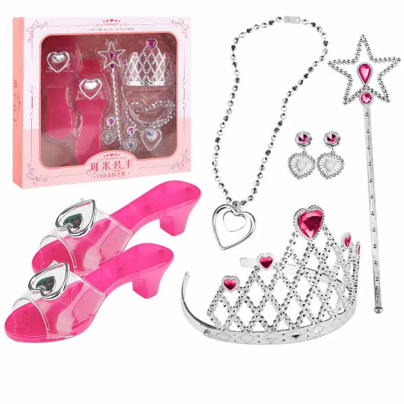 New Children's Crown Princess Set Fashion Girls High Heels Handbag Jewelry Girls Play House Toys Gifts Dress Up Accessories