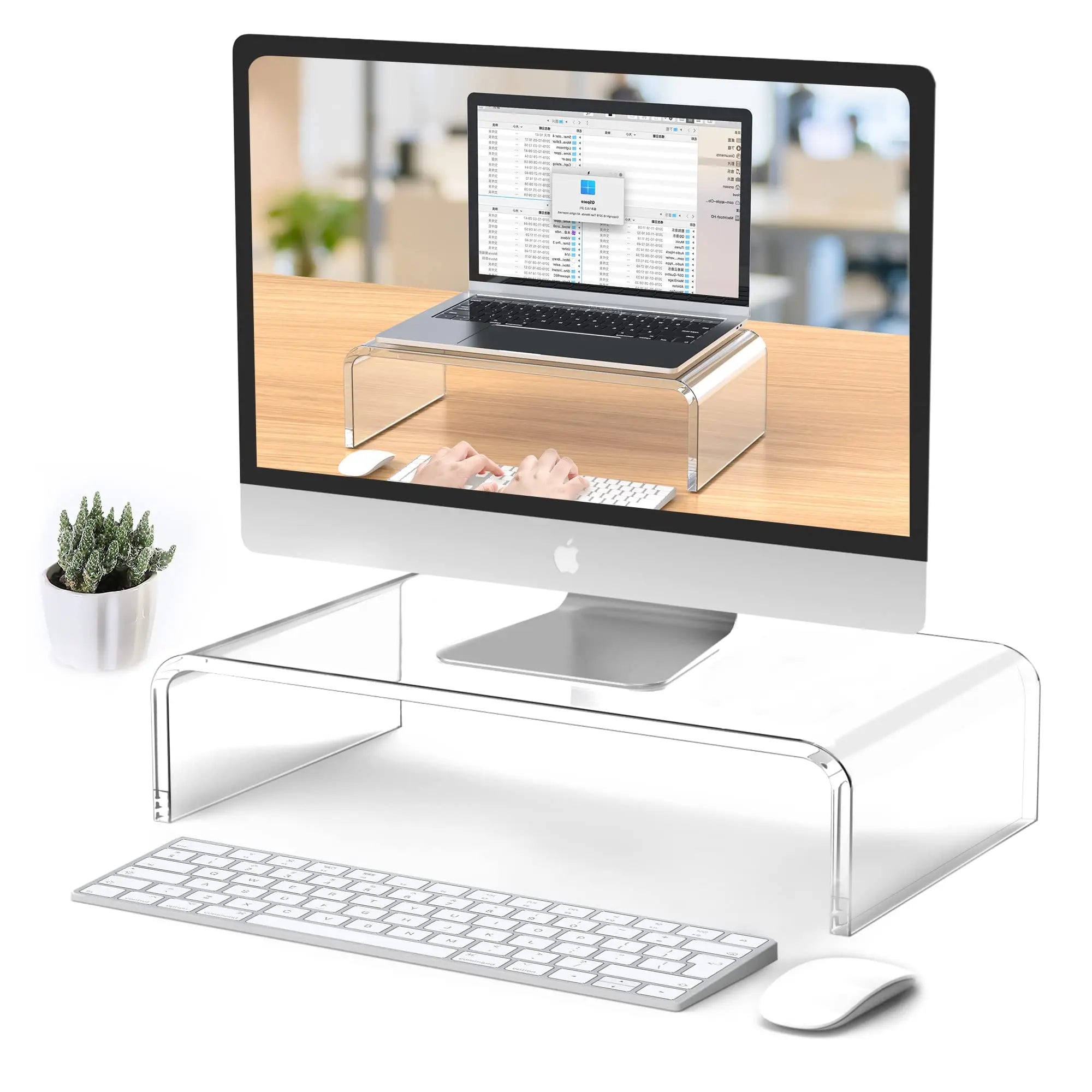 Acrylic display and laptop stand Desktop transparent computer and laptop stand - White aesthetic decoration for office and home