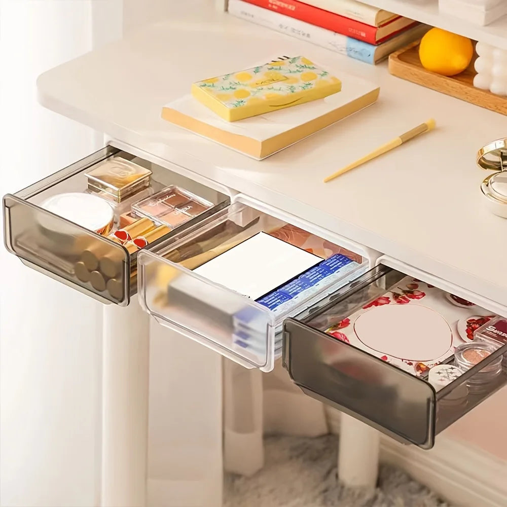 Under-Desk Drawer Storage Box - No-Drill Invisible Organizer, Pull-Out Office Desk Bottom Storage Box