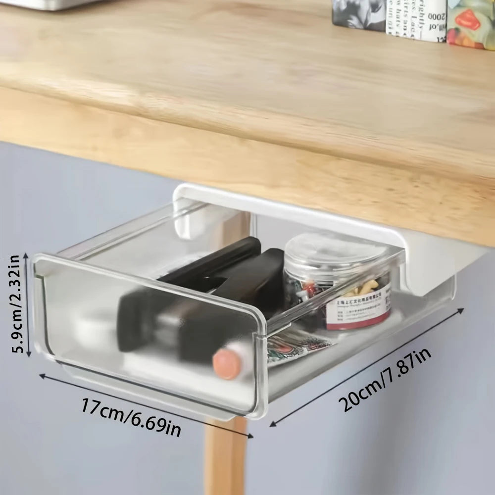 Under-Desk Drawer Storage Box - No-Drill Invisible Organizer, Pull-Out Office Desk Bottom Storage Box