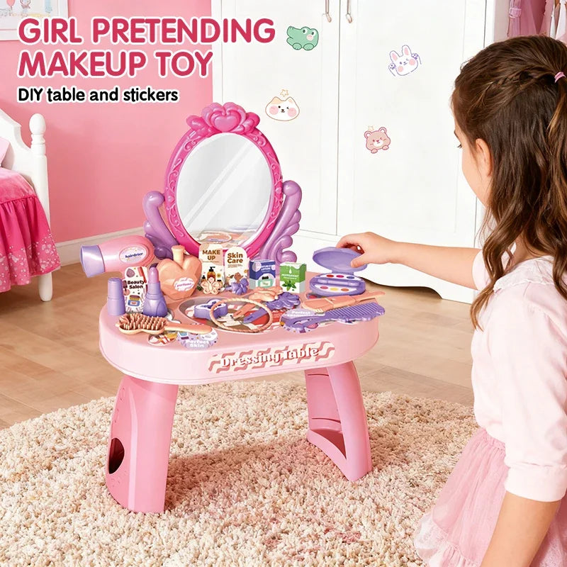 Career Role Play Toy Girls Pretending Make Up Set with Stickers Simulated Dressing Table Toys for Kids Girl Children's Day Gifts