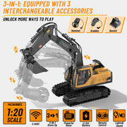 Father's Day Special: 3 in 1 Remote Control Excavator Toy with Metal Bucket/Claw/Drill thumbnail 2