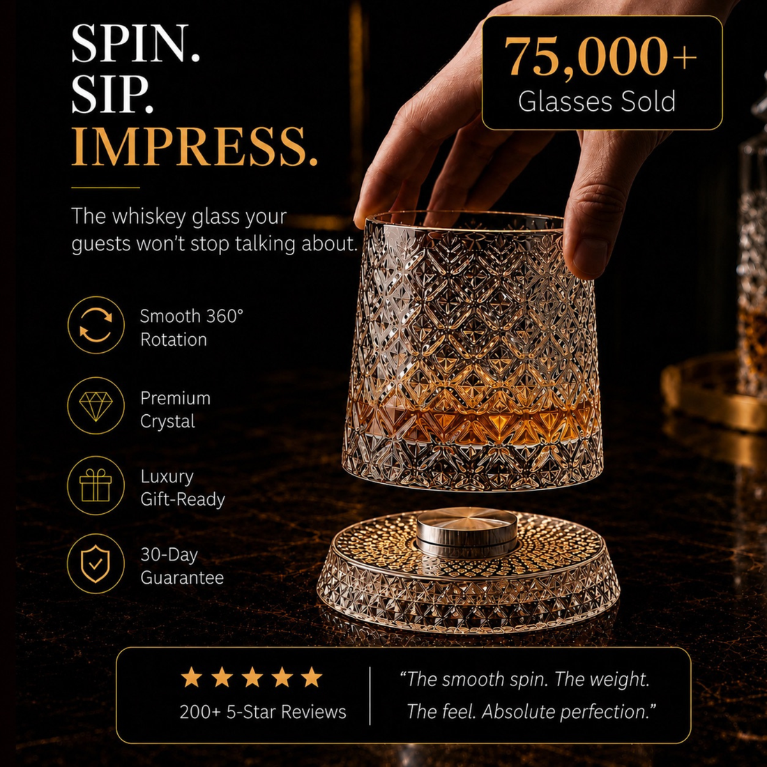 Tokyo Crystal Spinning Whiskey Glass and Base