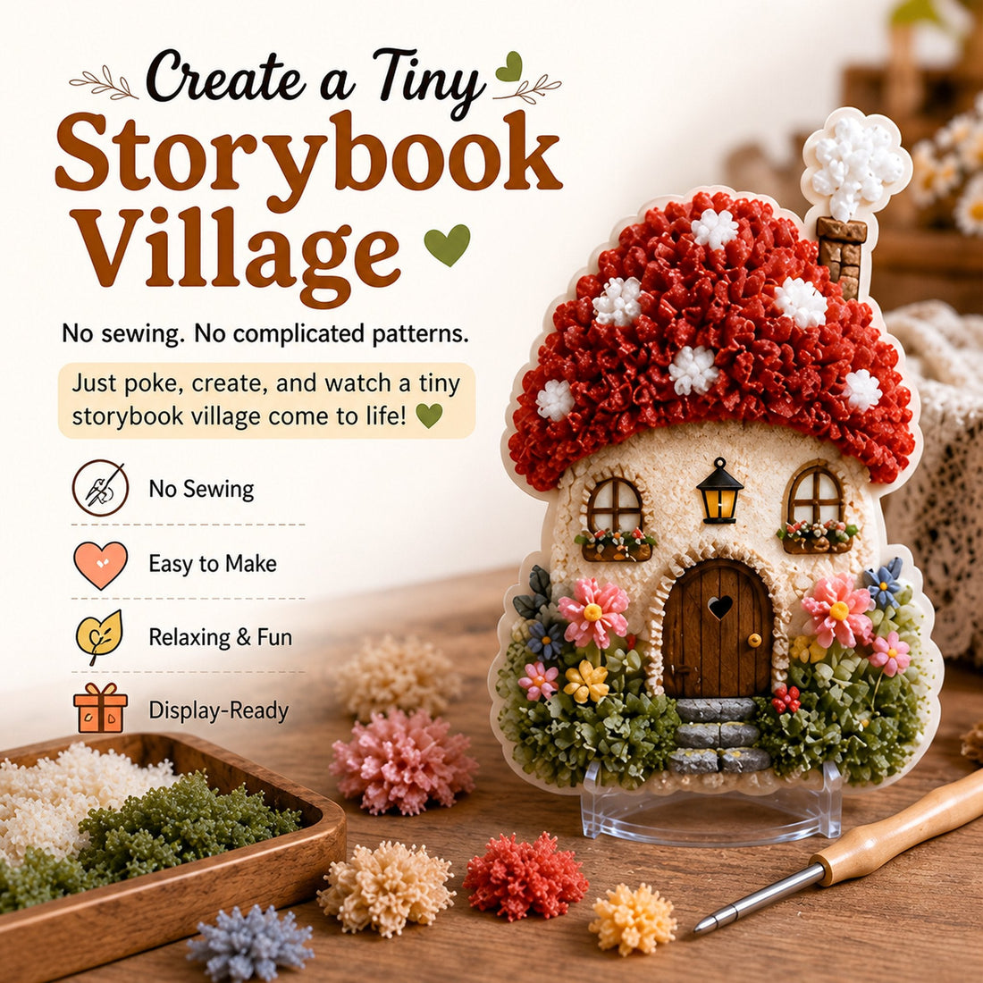 🔥🏡 Whimsical Village 3D Fabric Poke Art Kit