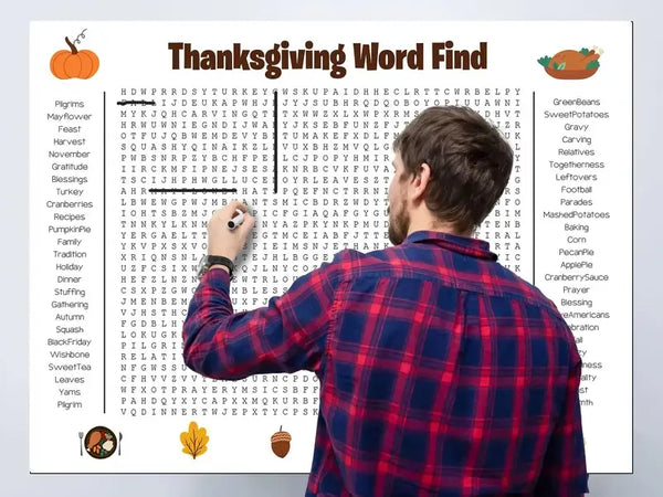🎉 Jumbo Thanksgiving Word Search Poster(🎉Giant 36"x24" Wall Game) - Thanksgiving Word Find