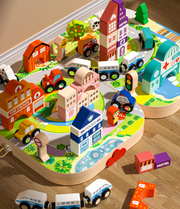 Wooden City Building Blocks & Train Track Travel Set thumbnail 6