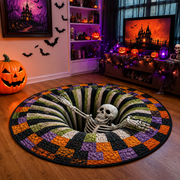 🎃 3D Optical Illusion Skeleton Vortex Quilted Round Halloween Rug thumbnail 1